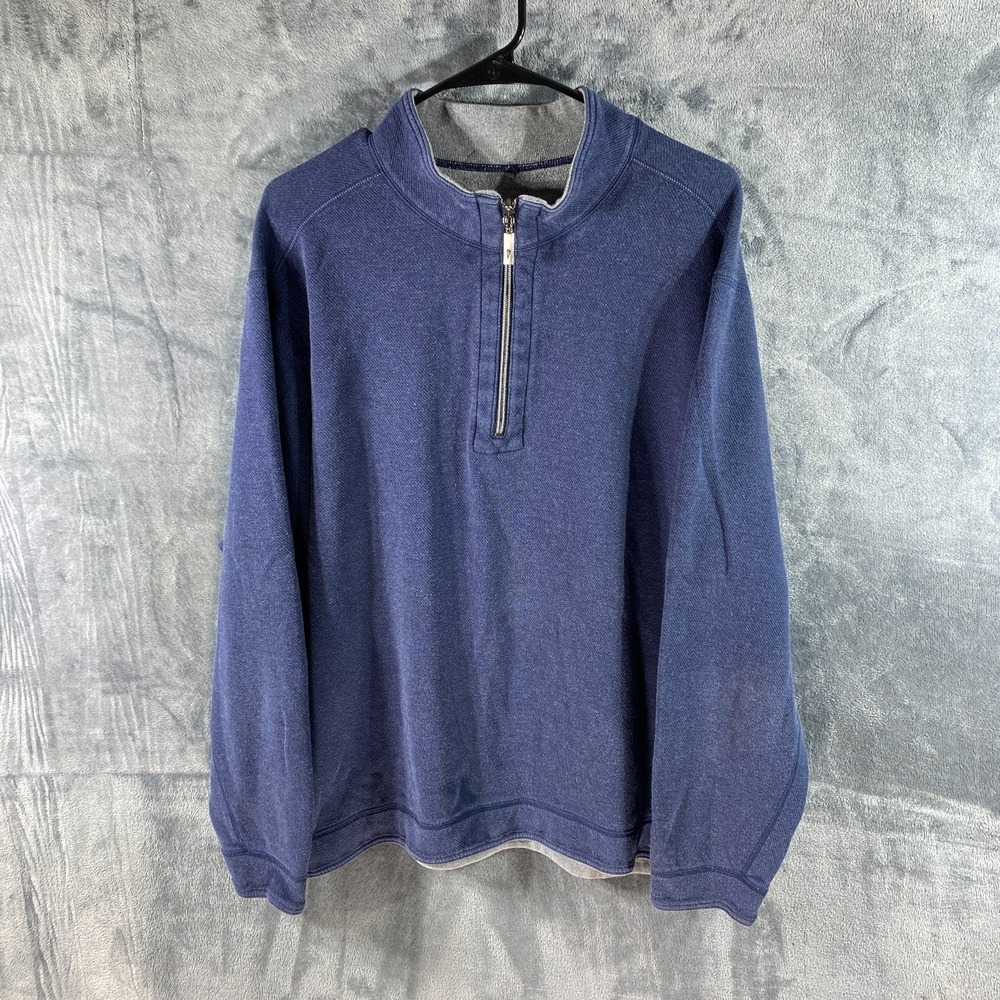Tommy Bahama Sweater Mens 2XL Blue 1/4 Zip Pullover Knit Mock Neck Long Sleeve
